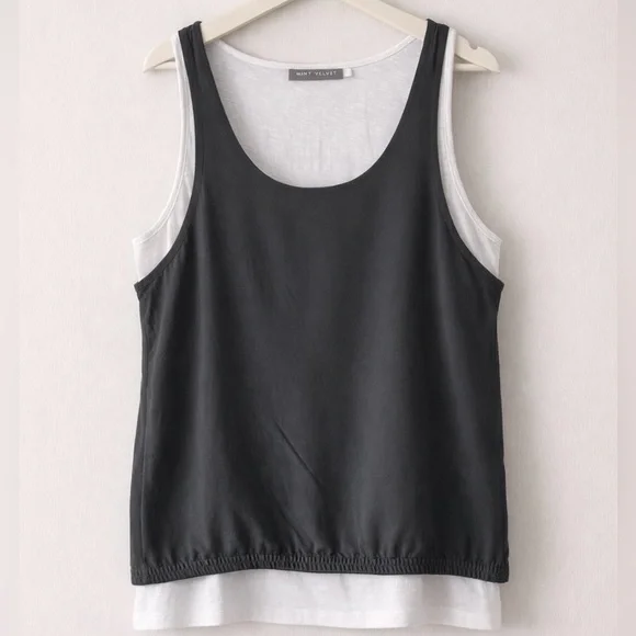 Mint Velvet Layered Tank Top M Charcoal White Double Layer Sleeveless Blouse - Picture 1 of 7